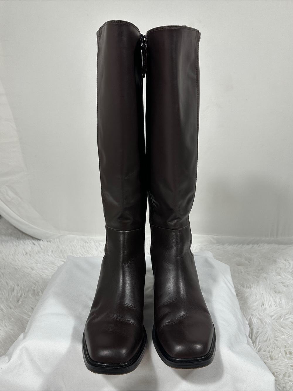 Franco Sarto Gisella Knee High Boots Burgundy Leather Low Heel Side Zip Size 9M - Picture 4 of 15